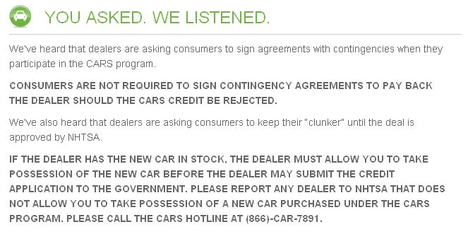 Cash For Clunkers Contingency